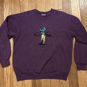 Vintage Nutmeg Men's Crewneck Sweater with Golfer Graphic Purple Embroidered